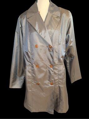 1990’s American Bazaar Belarus Iridescent Dk Green Trench Coat Medium HTF Rare